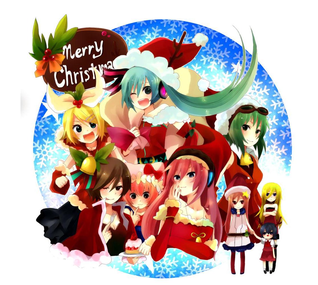 christmas, gumi, hatsune_miku, jpeg_artifacts, kaai_yuki, kagamine_rin, lily_(vocaloid), megurine_luka