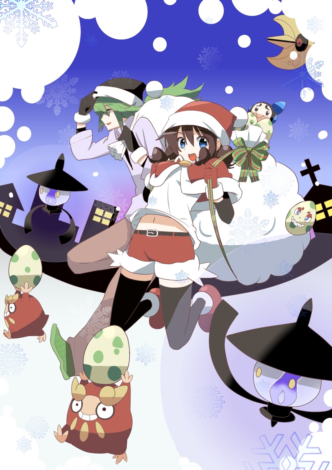 borupikka, christmas, n_(pokemon), pokemon, pokemon_b2w2, pokemon_bw, thighhighs, touko_(pokemon)