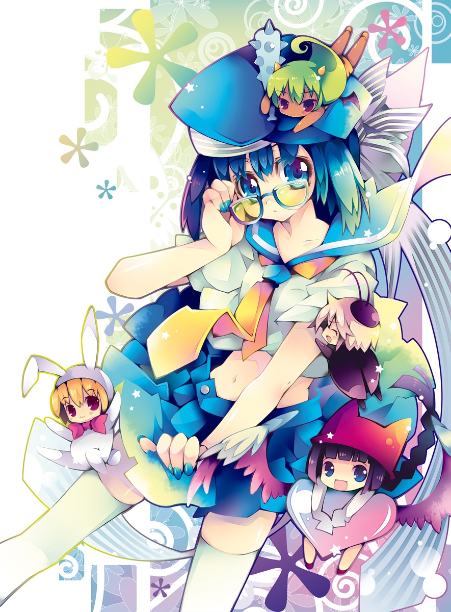 chibi, megane, sana.c, seifuku, thighhighs
