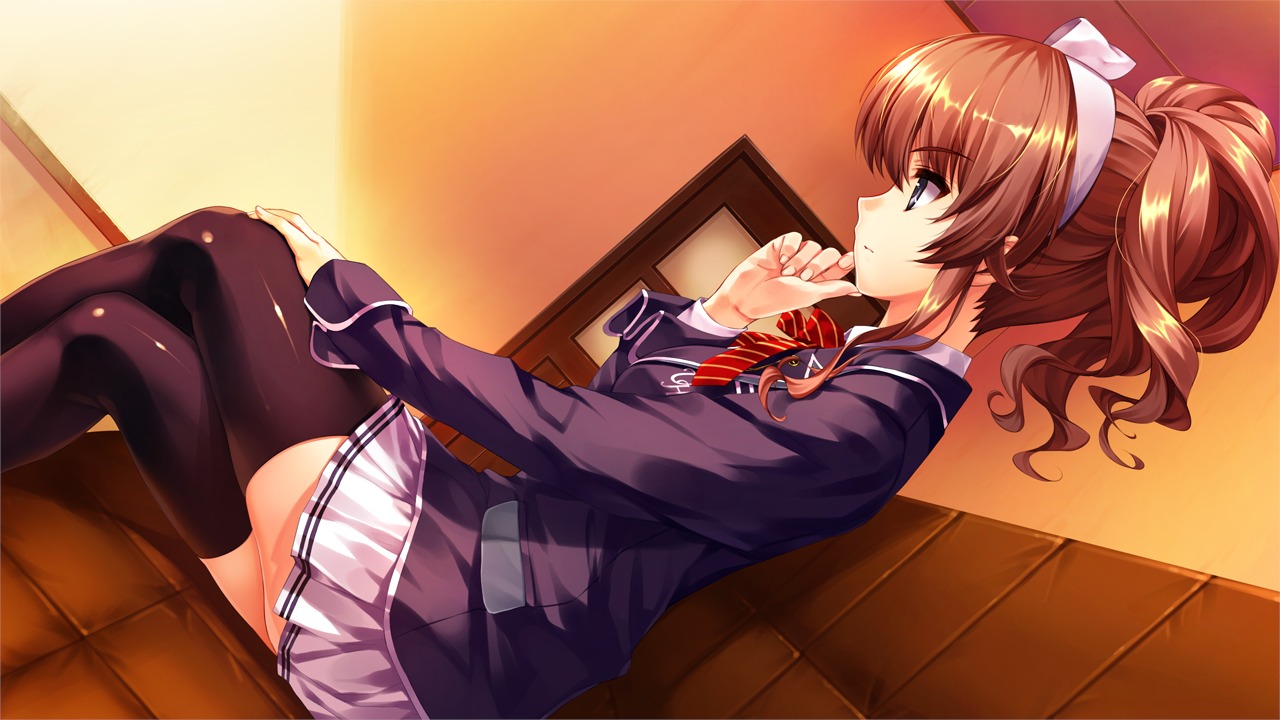 game_cg, hanamiya_nagisa, kuroya_shinobu, seifuku, thighhighs, trumple, ushinawareta_mirai_wo_motomete