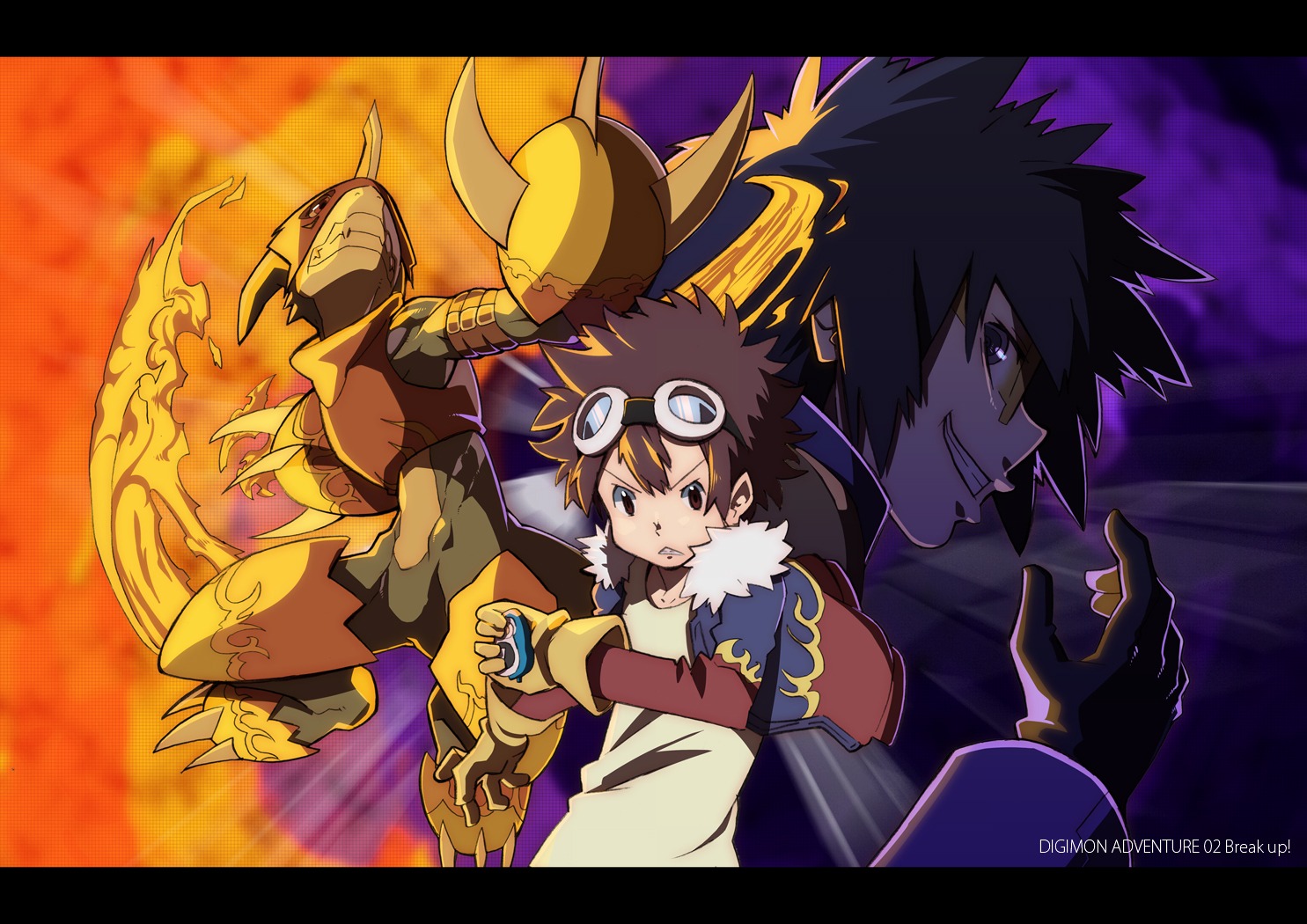digimon, digimon_adventure_02, flamedramon, hajime-ill-1st, ichijoji_ken, male, motomiya_daisuke