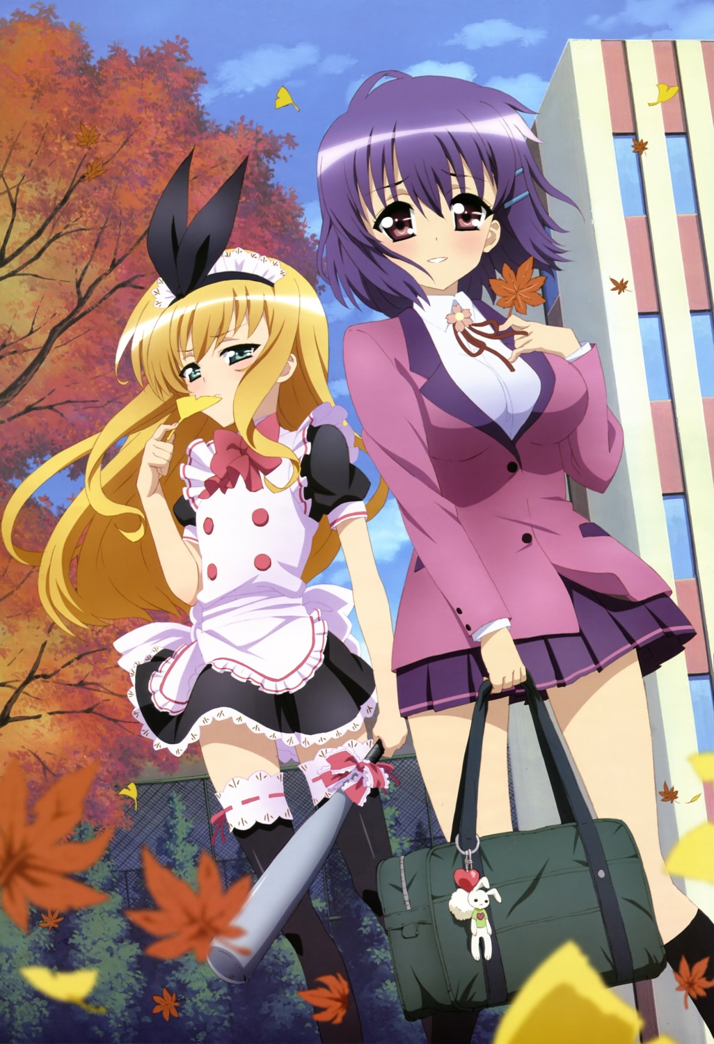 isurugi_mio, maid, mm!, ono_kazumi, seifuku, thighhighs, yuuno_arashiko