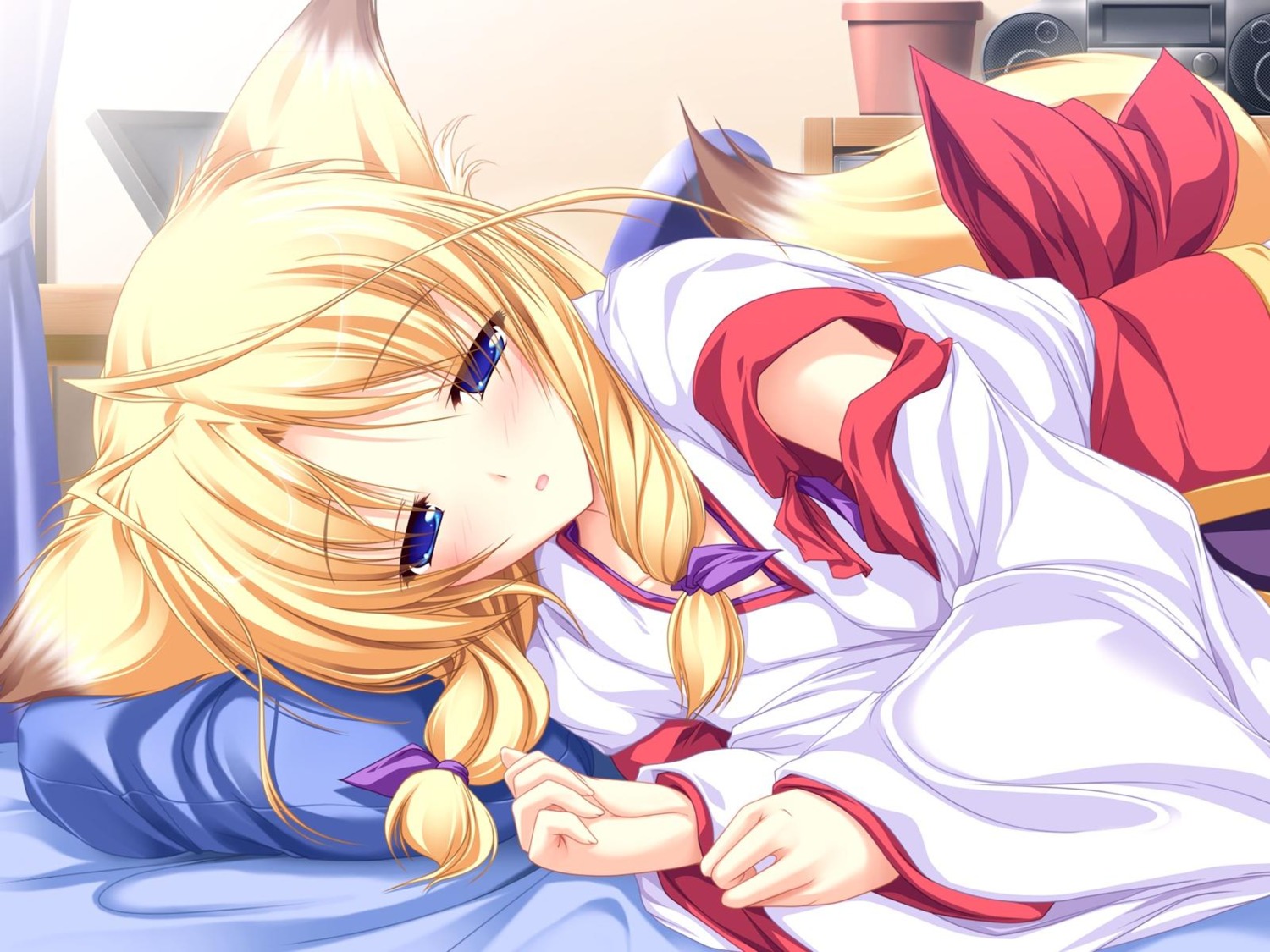 game_cg, inakoi, kamishiro_mutsuki, kitsune, miko, tenmaso