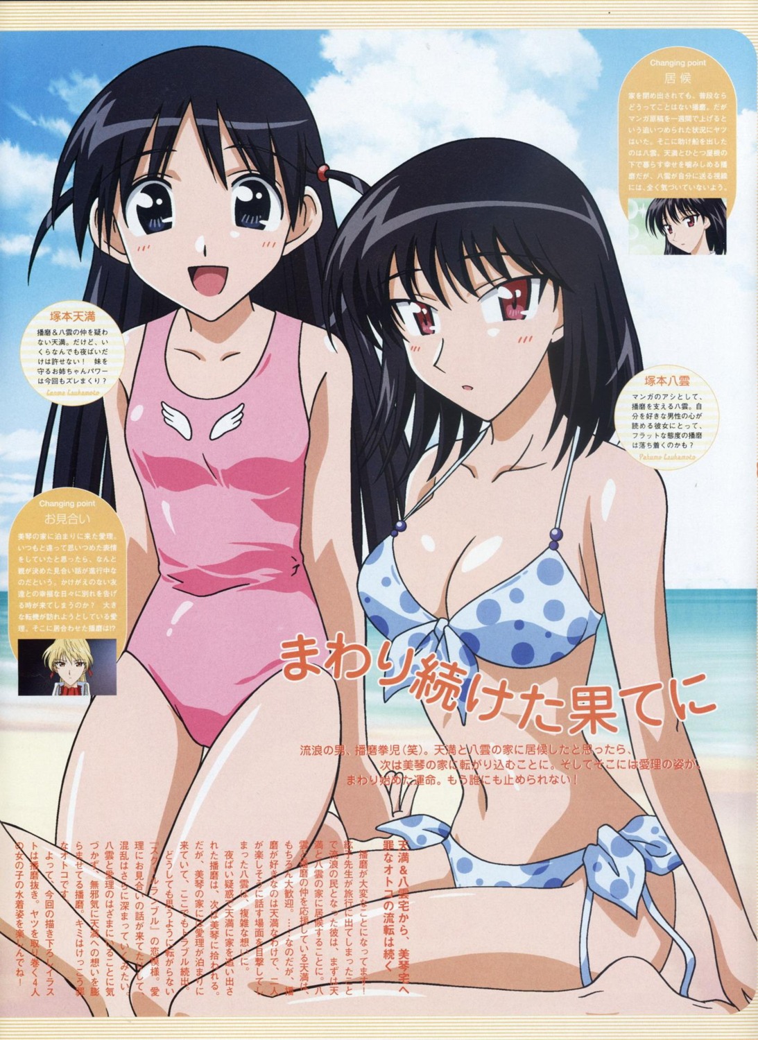 bikini, cleavage, noda_yasuyuki, school_rumble, swimsuits, tsukamoto_tenma, tsukamoto_yakumo