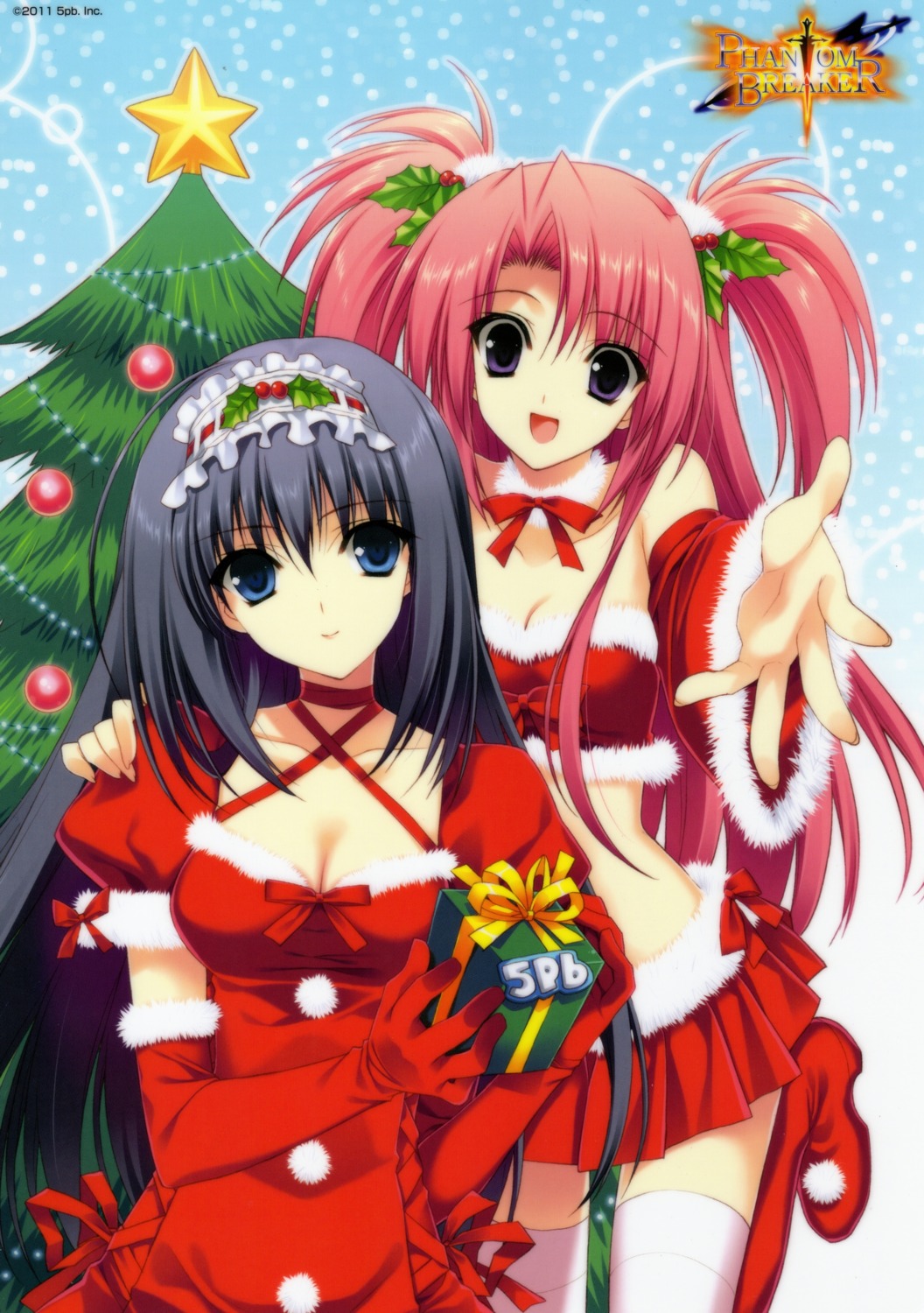 5pb., christmas, nishina_mikoto, orisaka_mei, phantom_breaker, suzuhira_hiro, thighhighs