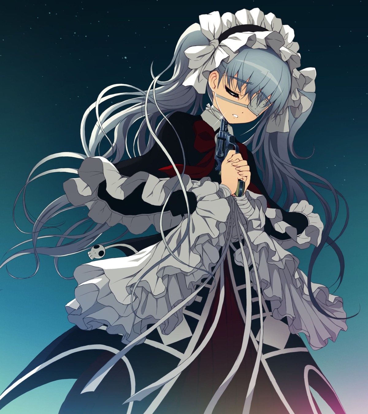axanael, dress, eyepatch, game_cg, gothic_lolita, gun, jpeg_artifacts, lolita_fashion, nitroplus, nooko, tsuji_santa