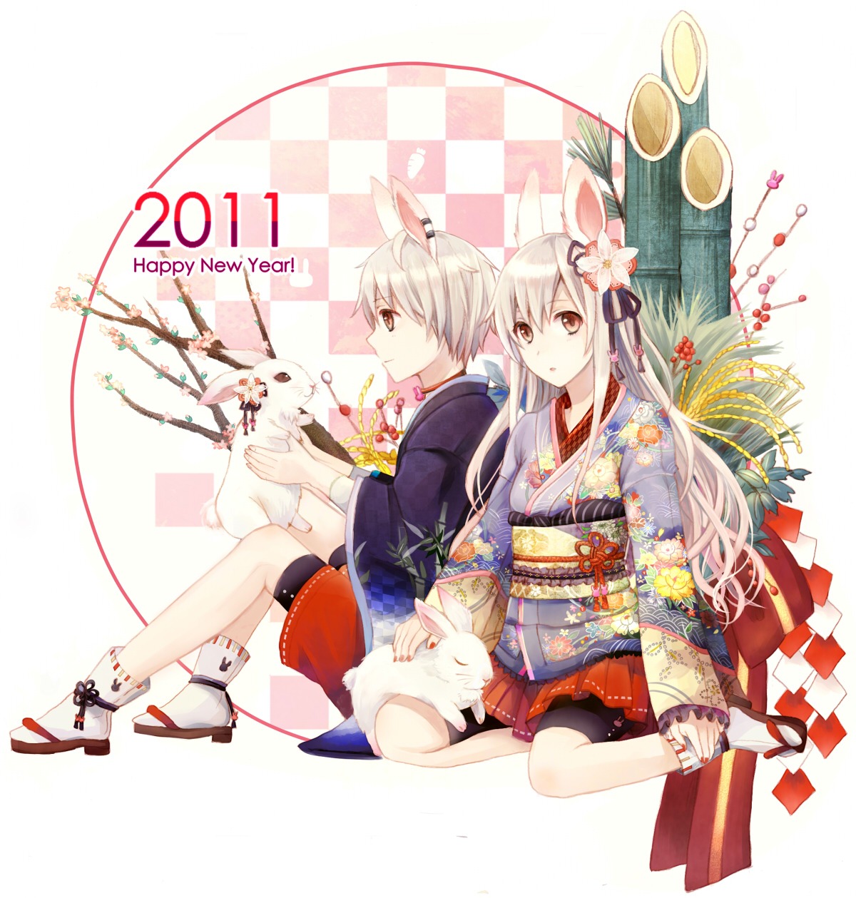 amamizu, animal_ears, bike_shorts, bunny_ears, japanese_clothes, kimono