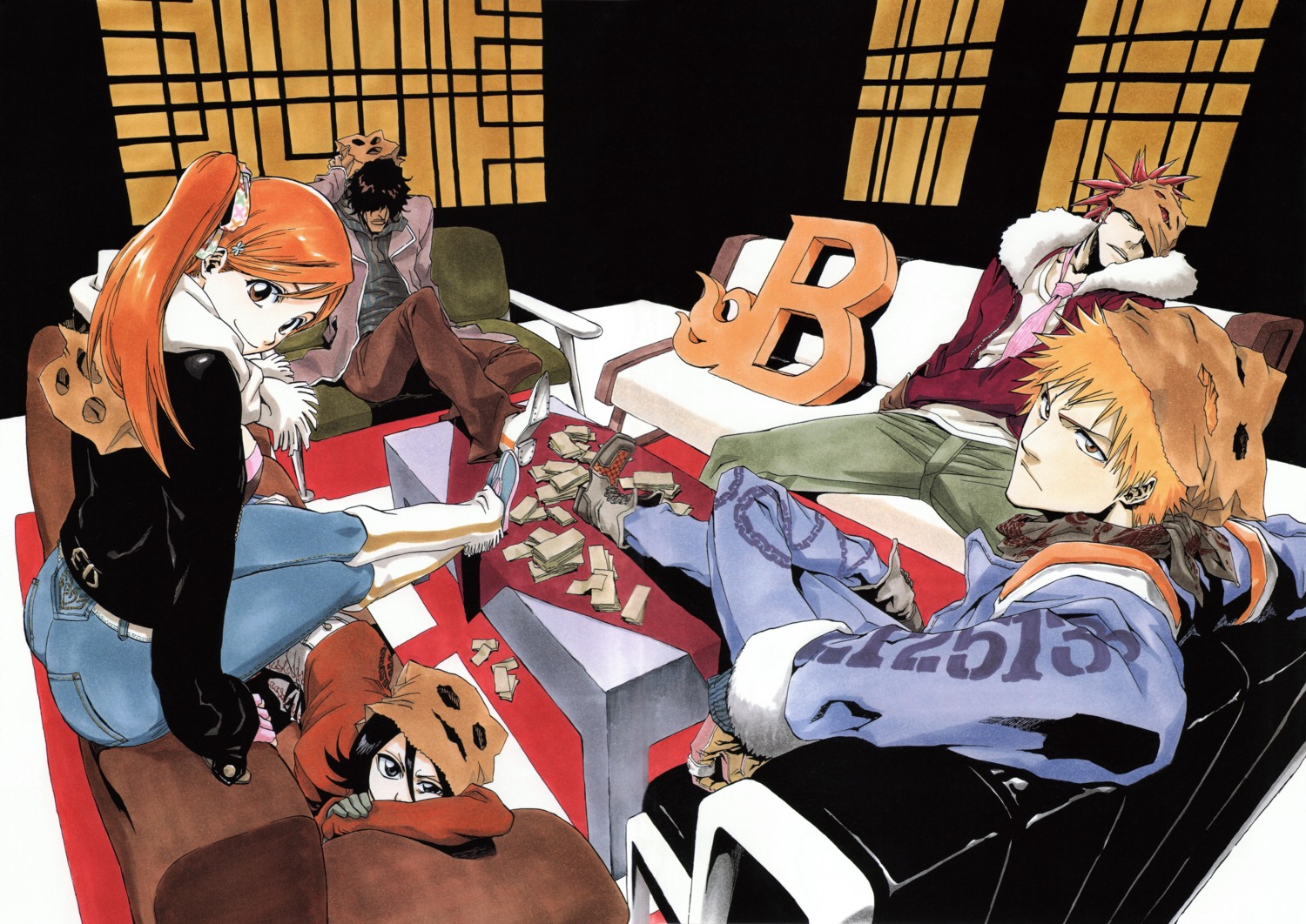 abarai_renji, bleach, inoue_orihime, kubo_tite, kuchiki_rukia, kurosaki_ichigo, yasutora_sado