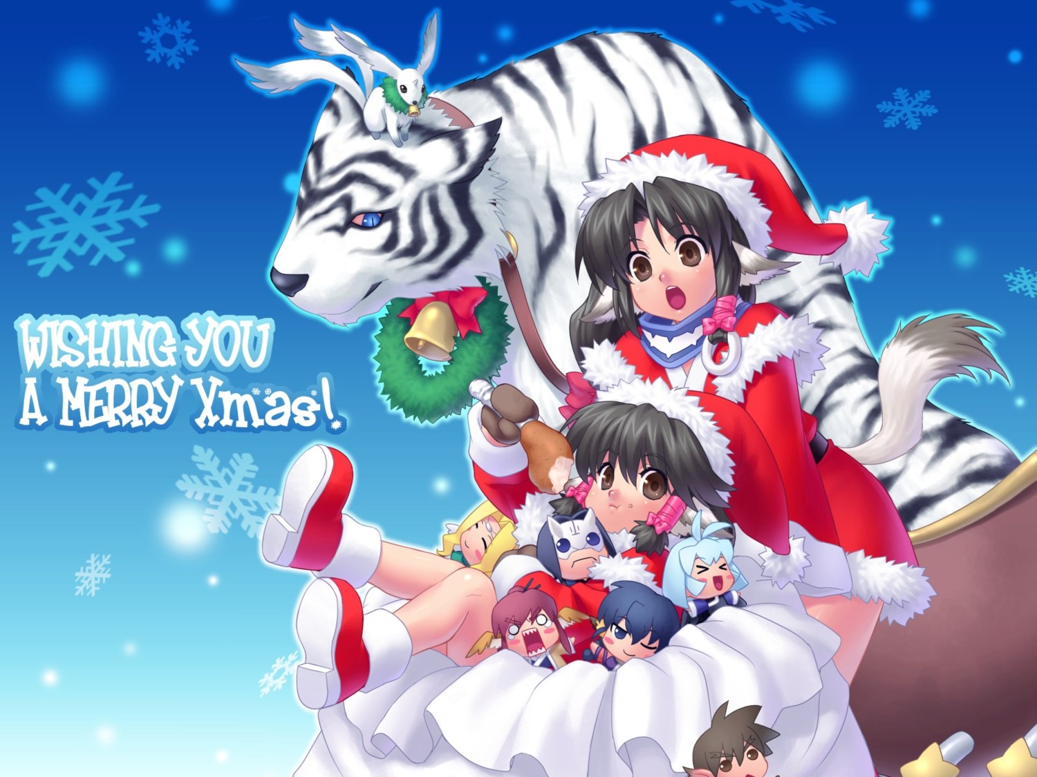 animal_ears, aruruu, chibi, christmas, eruruu, hakuoro, jpeg_artifacts, kamyu