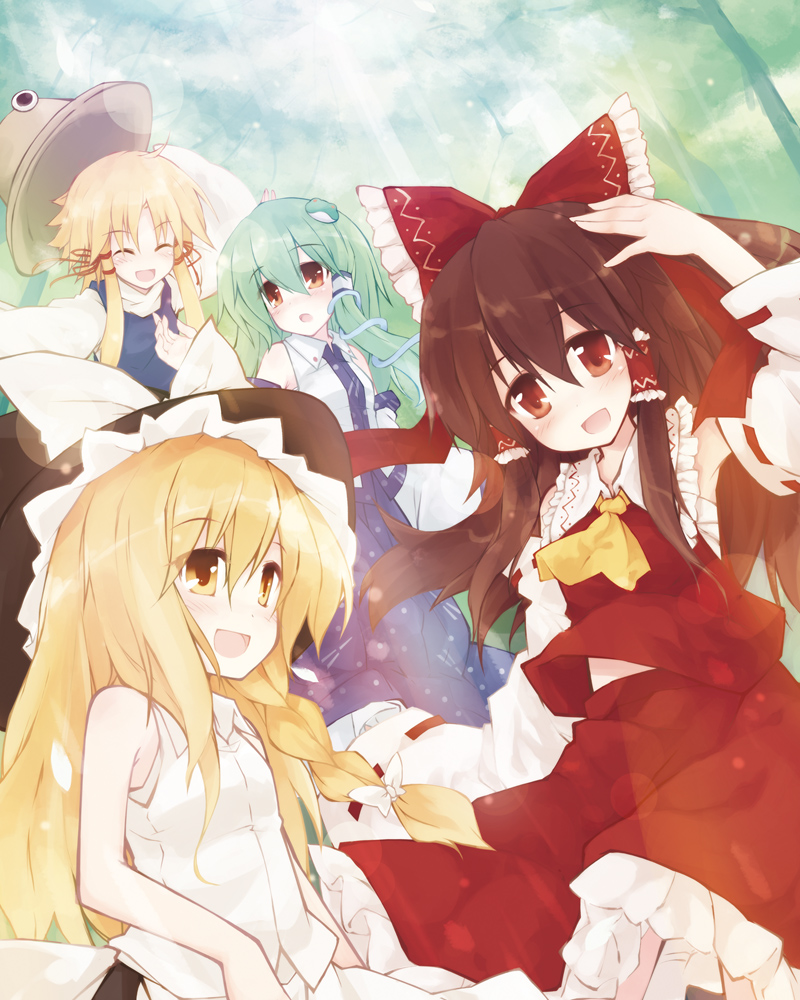 hakurei_reimu, kirisame_marisa, kochiya_sanae, moriya_suwako, touhou, yukitaro