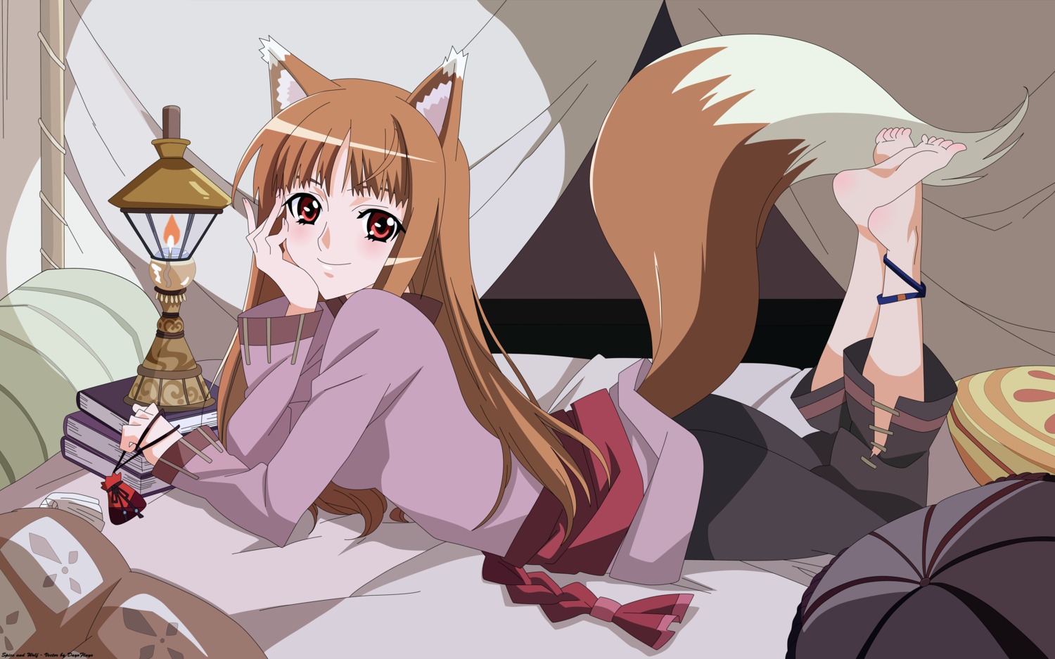 animal_ears, holo, sadakata_kikuko, spice_and_wolf, tail, vector_trace