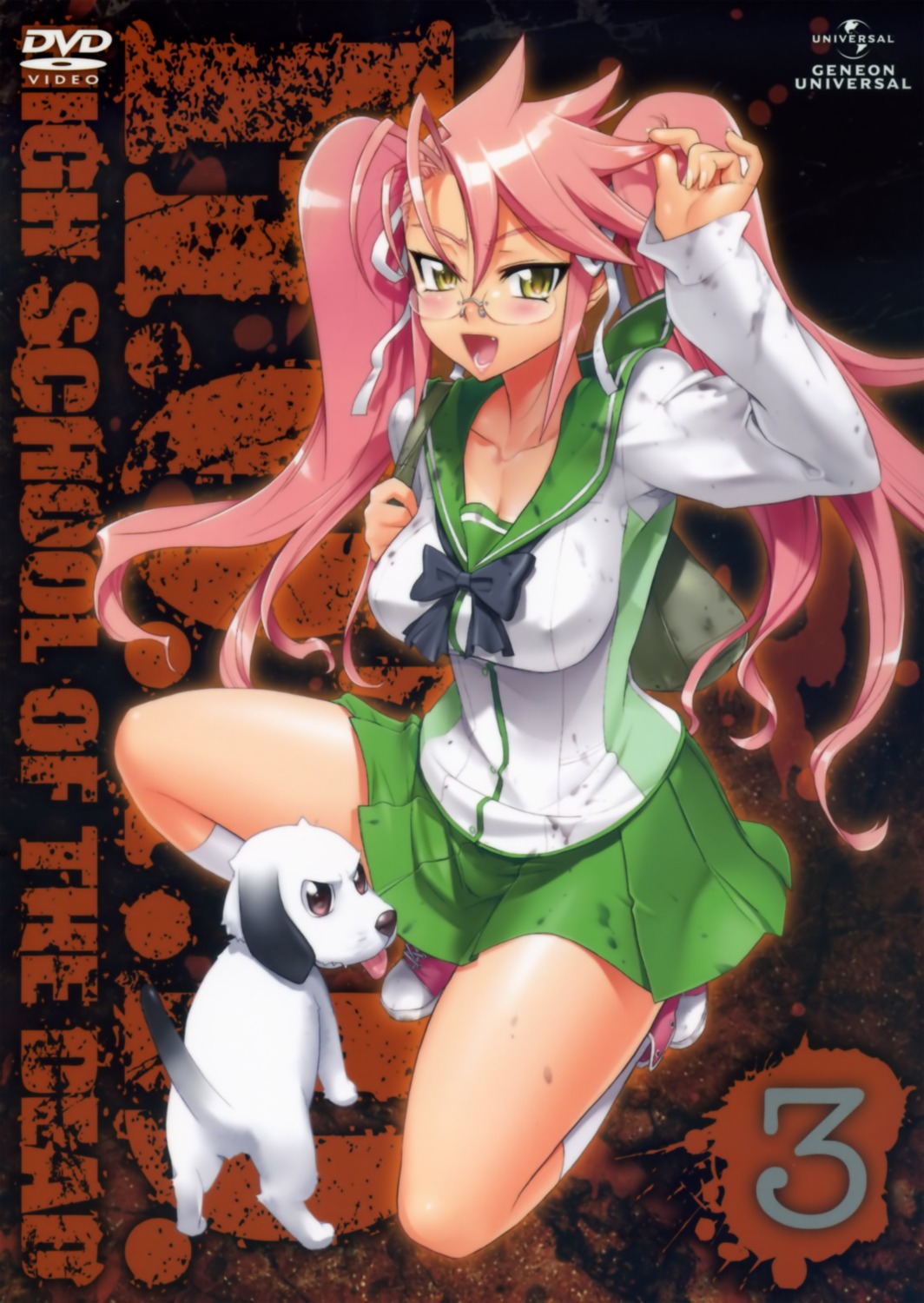 disc_cover, highschool_of_the_dead, inazuma, megane, overfiltered, seifuku, takagi_saya, thighhighs