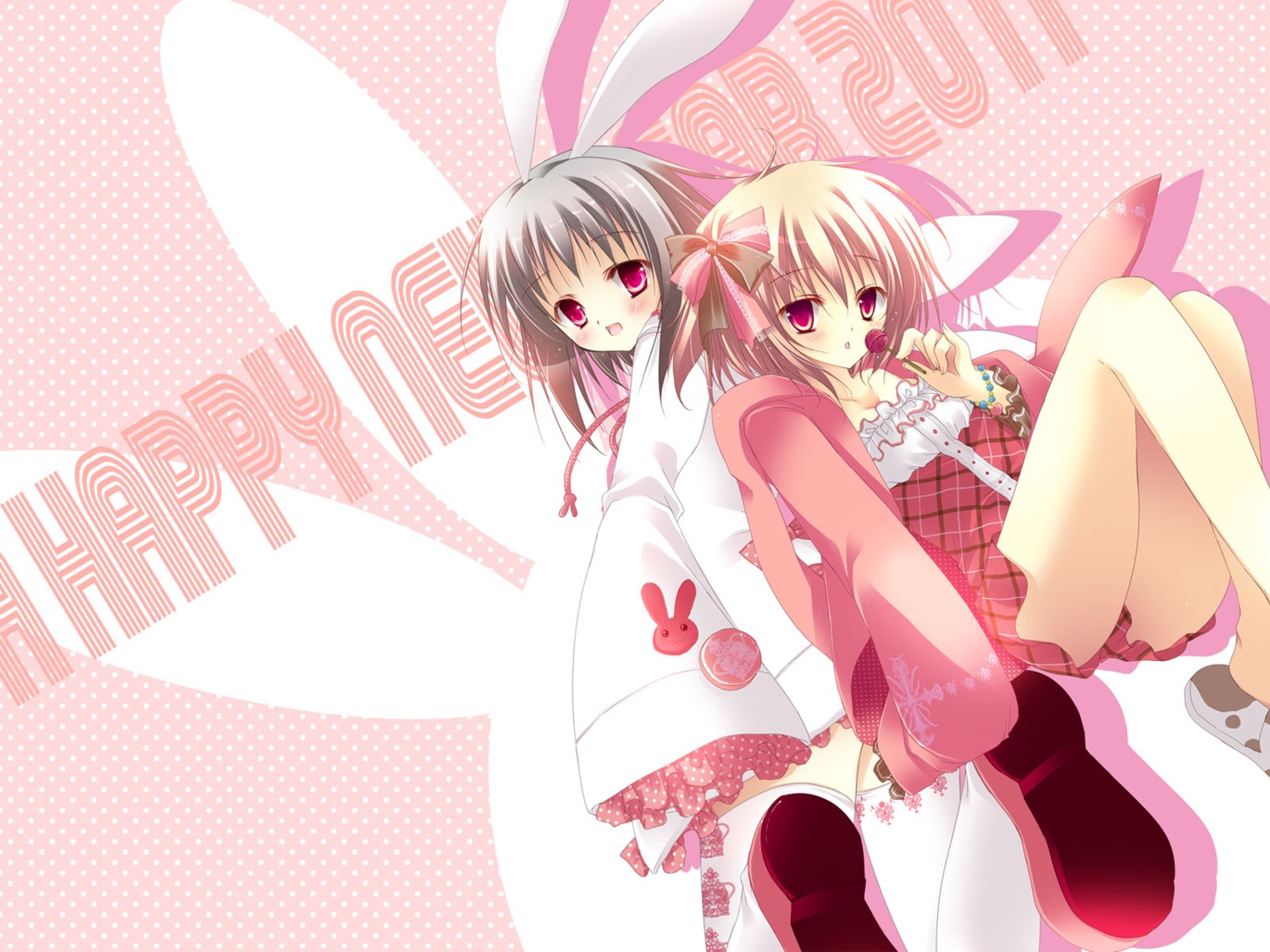 animal_ears, bunny_ears, jpeg_artifacts, natsuki_coco, thighhighs, wallpaper