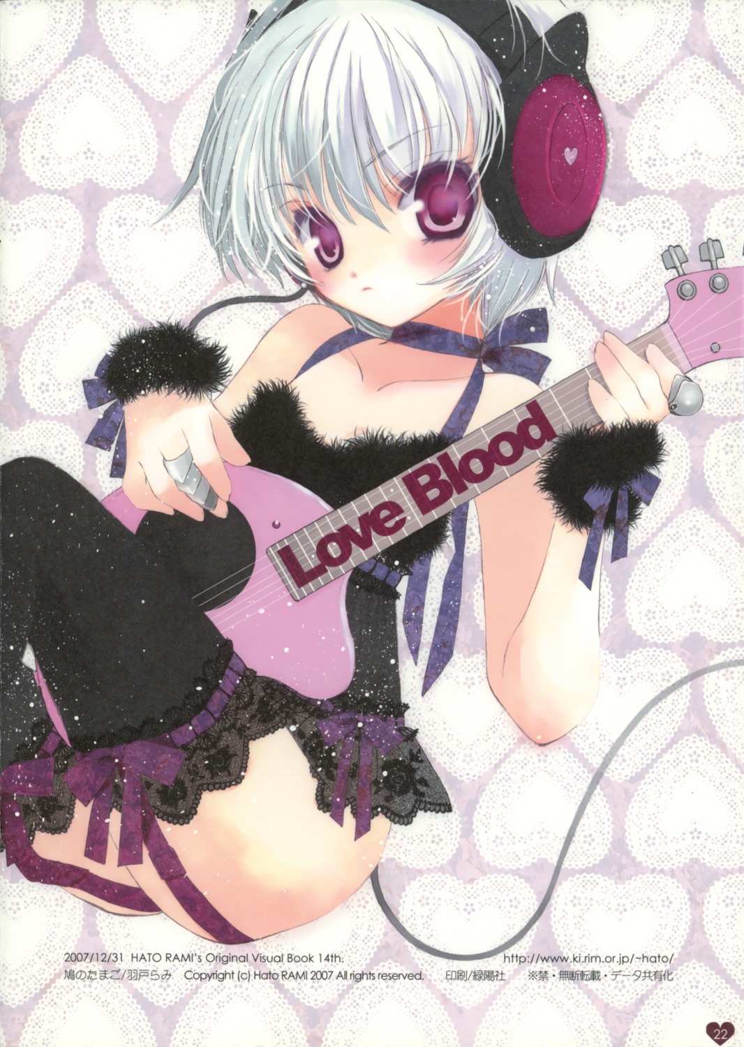 guitar, hato_no_tamago, headphones, rami, stockings, thighhighs