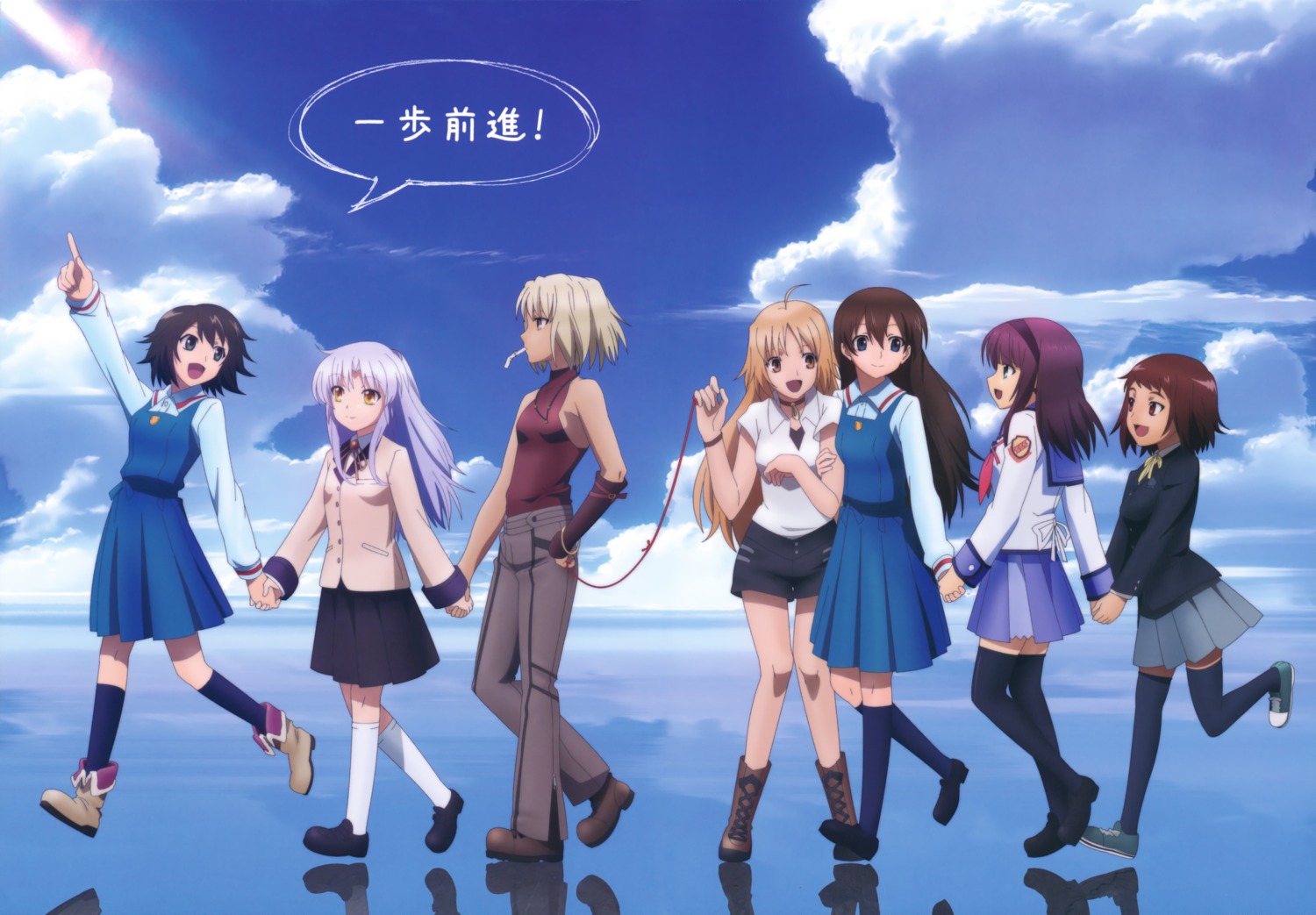 ando_aiko, angel_beats!, canaan, canaan_(character), crossover, isurugi_noe, jpeg_artifacts, nakamura_yuri, oosawa_maria, seifuku, tachibana_kanade, thighhighs, true_tears, yuasa_hiromi