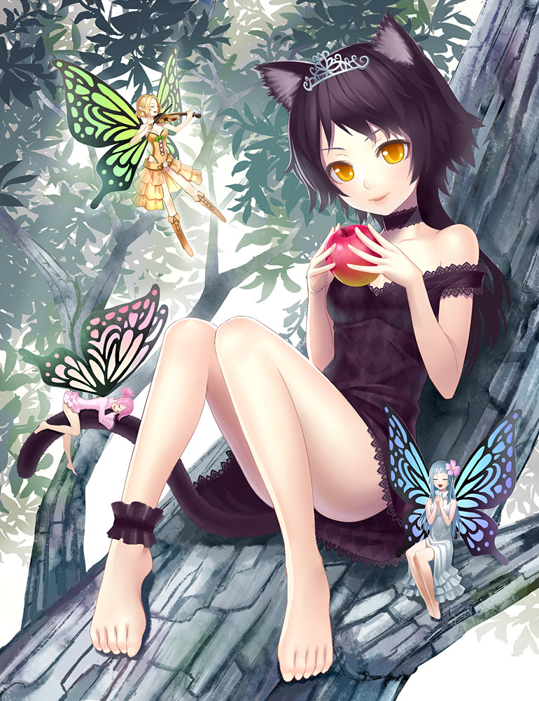 animal_ears, dress, fairy, k+, nekomimi, pointy_ears, tail