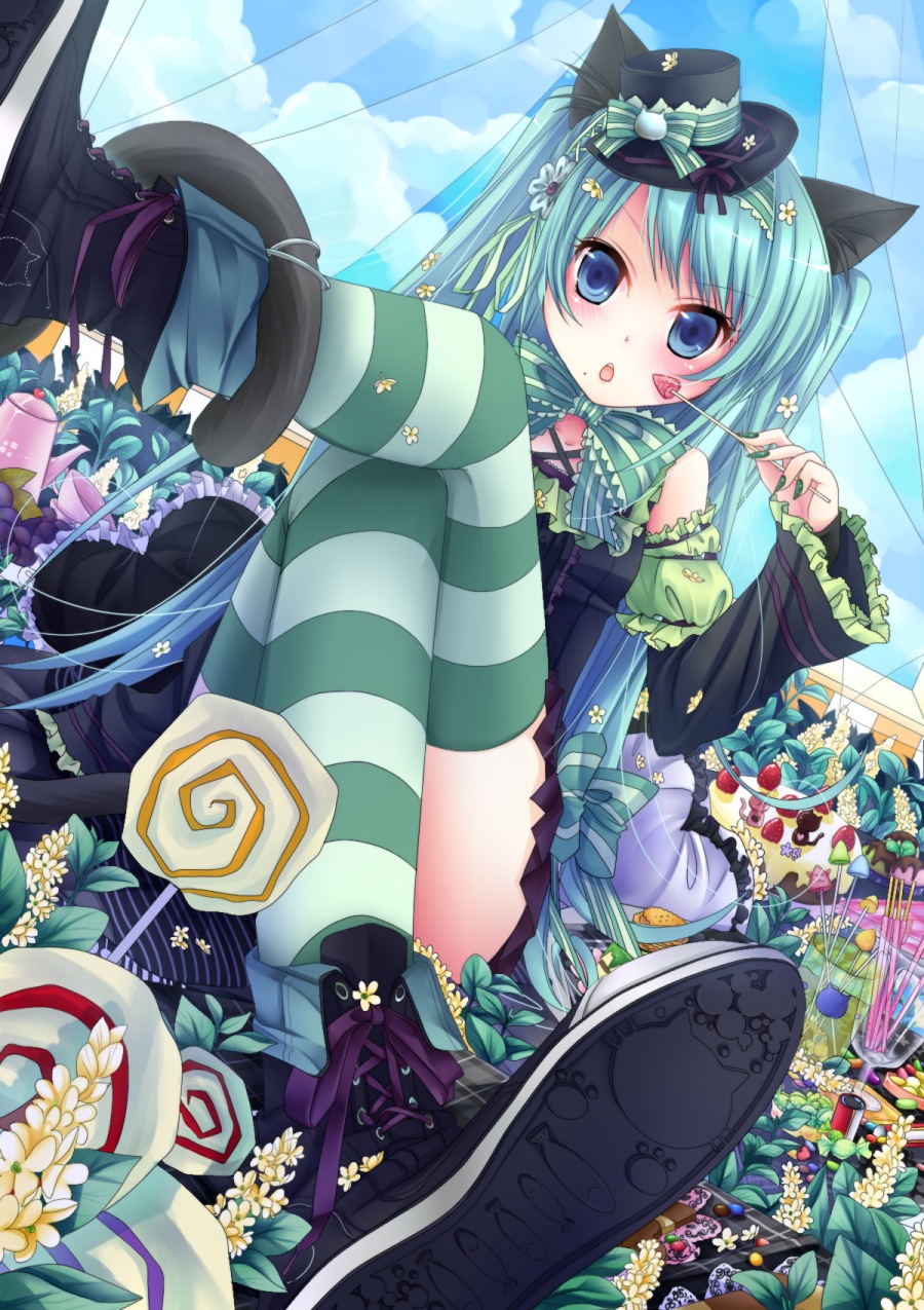 animal_ears, kuro_tsumugi_kanae, nekomimi, thighhighs, vocaloid