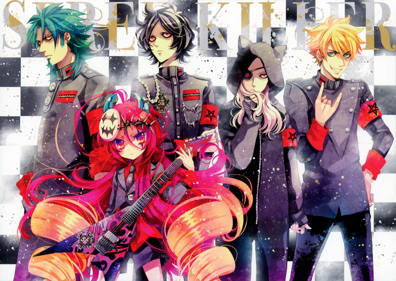 eyepatch, guitar, horns, naki_ringo, two_lovers