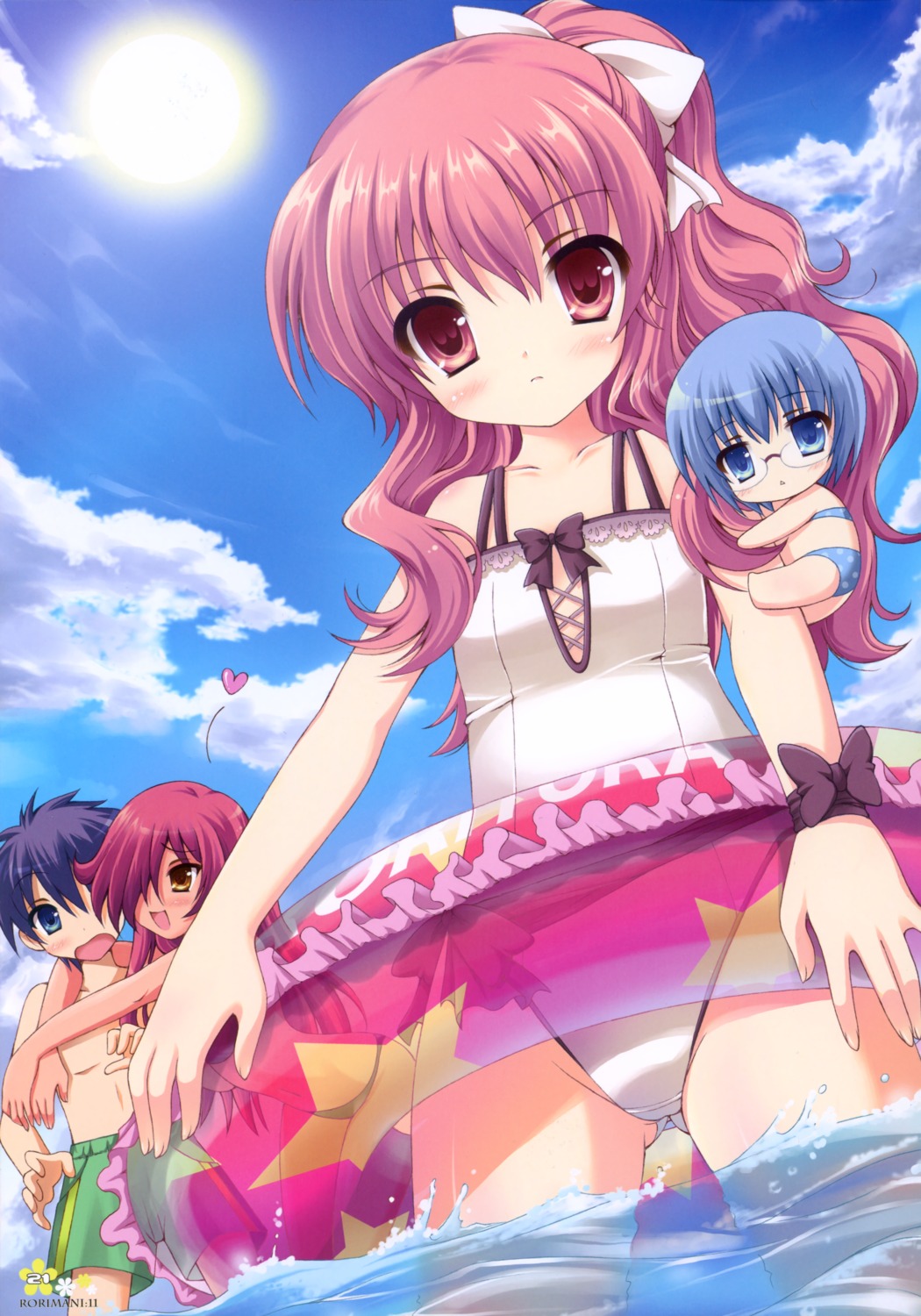 chibi, hiiraga_saito, kirche, louise_francoise_le_blanc_de_la_valliere, roritora, swimsuits, tabitha, tsukishima_yuuko, zero_no_tsukaima