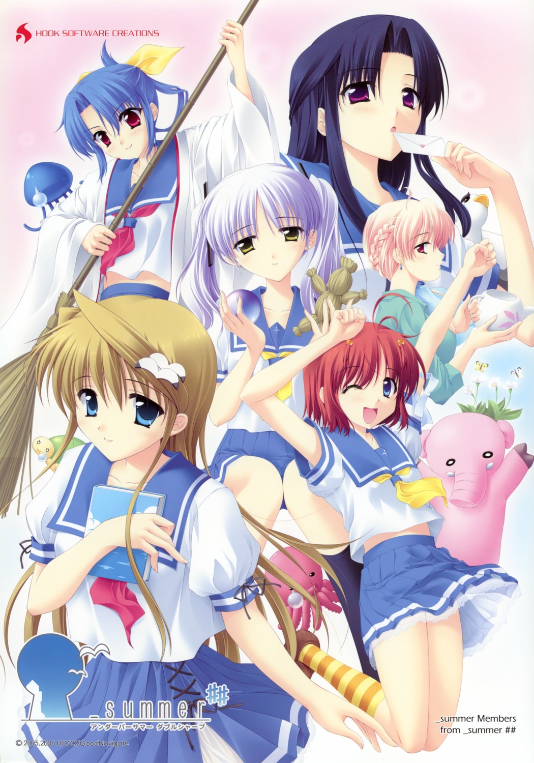 _summer, amano_chiwa, ebizuka_shino, hatano_konami, hook, kaizu_sana, matsushita_makako, nanao_hinako, rakko_(maka-rakko), seifuku, shimazu_wakana