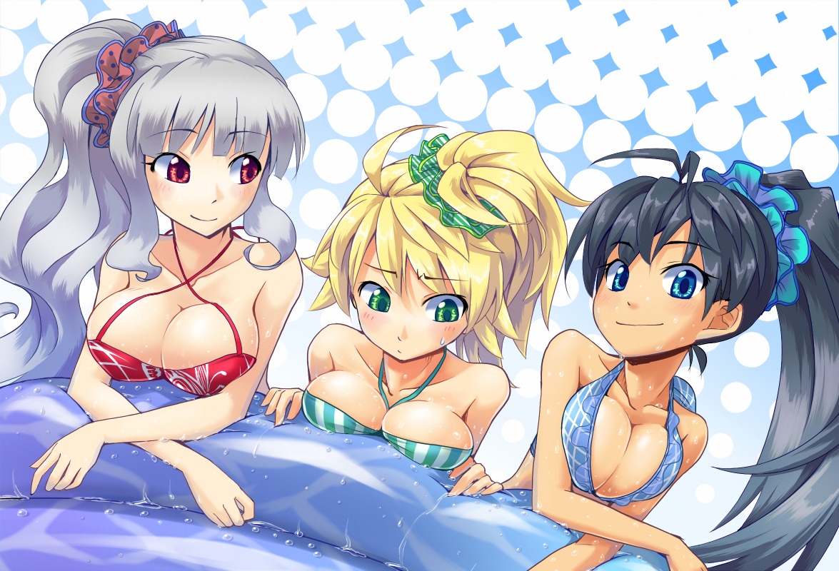 bikini, cleavage, ganaha_hibiki, hoshii_miki, maru_(sara_duke), shijou_takane, swimsuits, the_idolm@ster