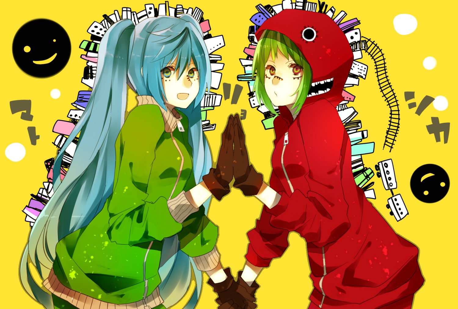 gumi, hatsune_miku, matryoshka_(vocaloid), vocaloid, yunomachi.