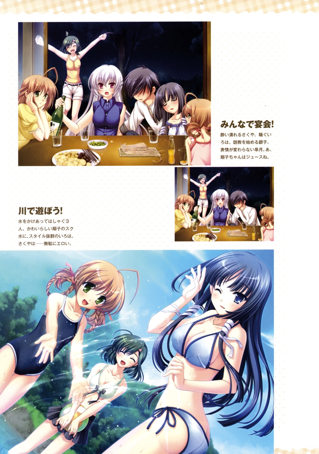 applique, bikini, cleavage, ginko_(tasogare_no_sinsemilla), iwanaga_satsuki, iwanaga_shouko, kasuga_iroha, minagami_kousuke