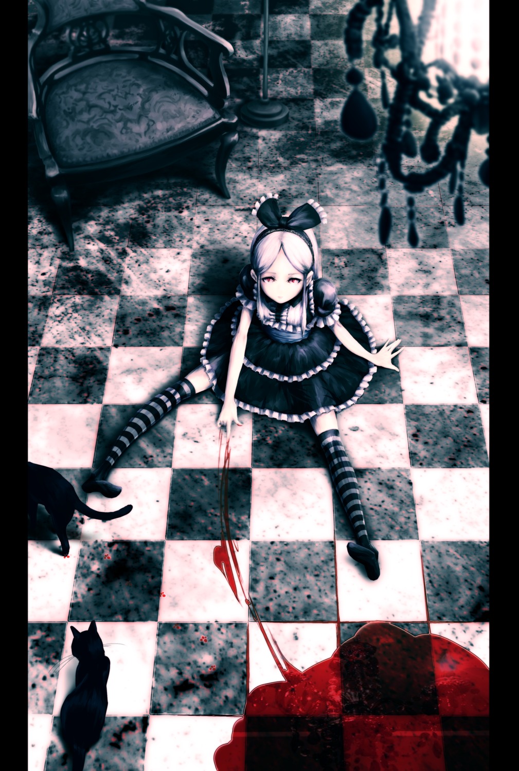 blood, gothic_lolita, lolita_fashion, mubouou_aasaa, neko, oekaki_musume, thighhighs
