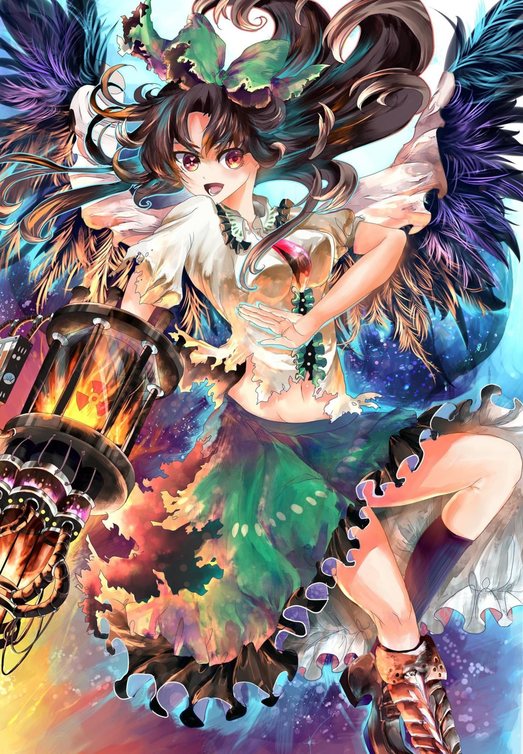 hoshika_ranoe, reiuji_utsuho, torn_clothes, touhou, wings