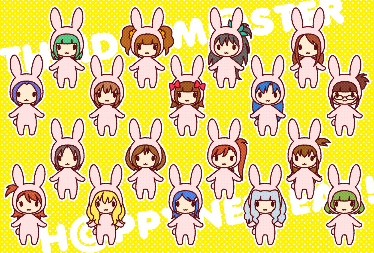 akizuki_ritsuko, akizuki_ryou_(idolm@ster), amami_haruka, animal_ears, bunny_ears, chibi, ech, futami_ami