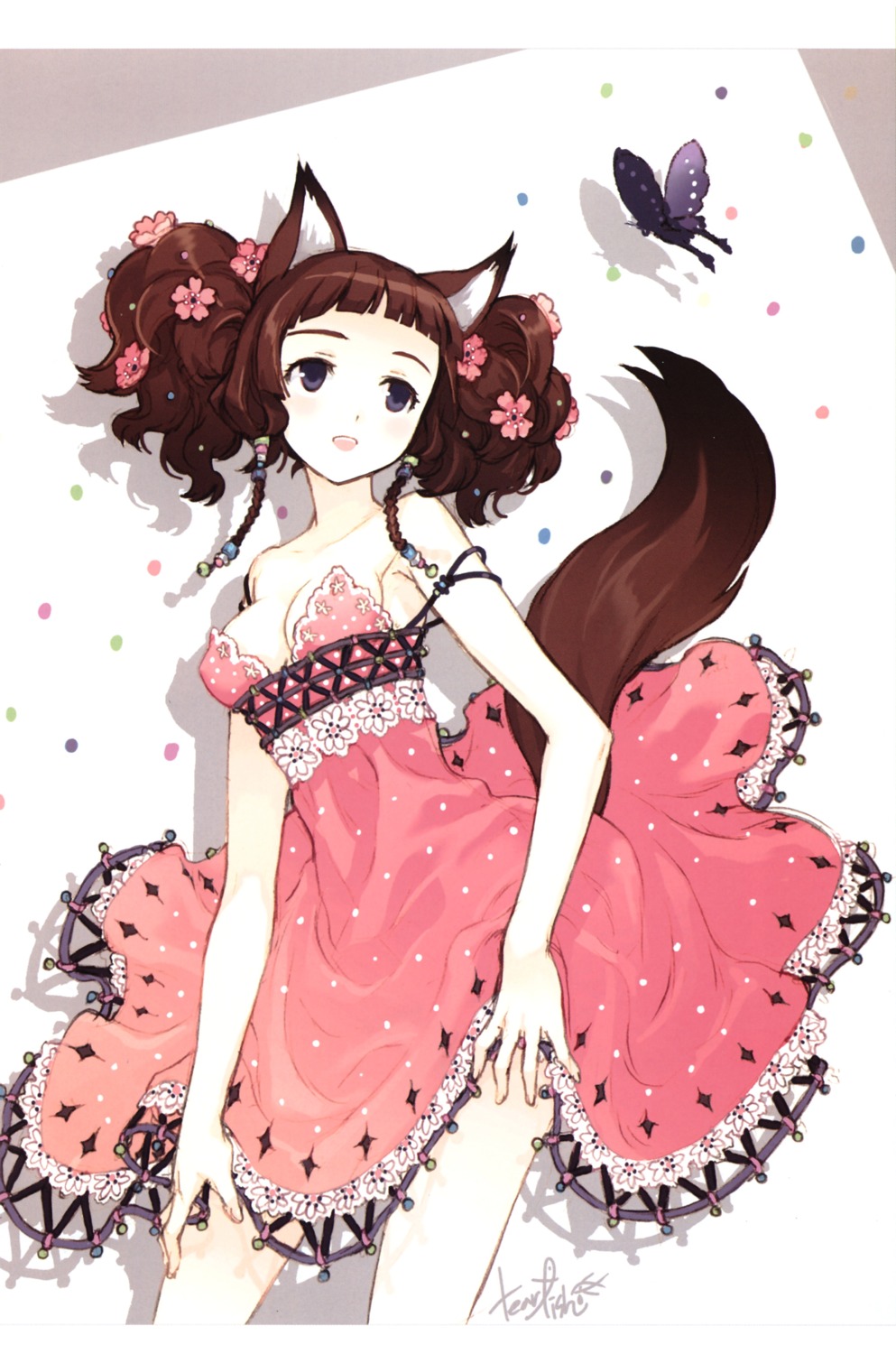 animal_ears, dress, screening, tail, tearfish, winter_forest