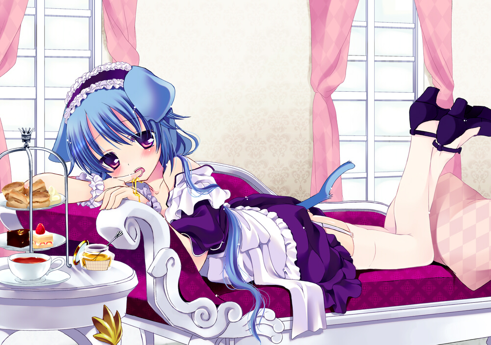 7th_dragon, animal_ears, ash_(artist), jpeg_artifacts, maid, princess_(7th_dragon), stockings, tail, thighhighs