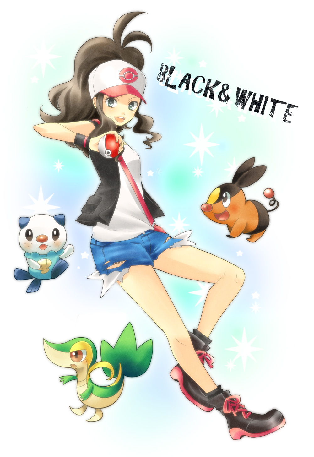 hoshino, oshawott, pokemon, pokemon_bw, snivy, tepig, touko_(pokemon)