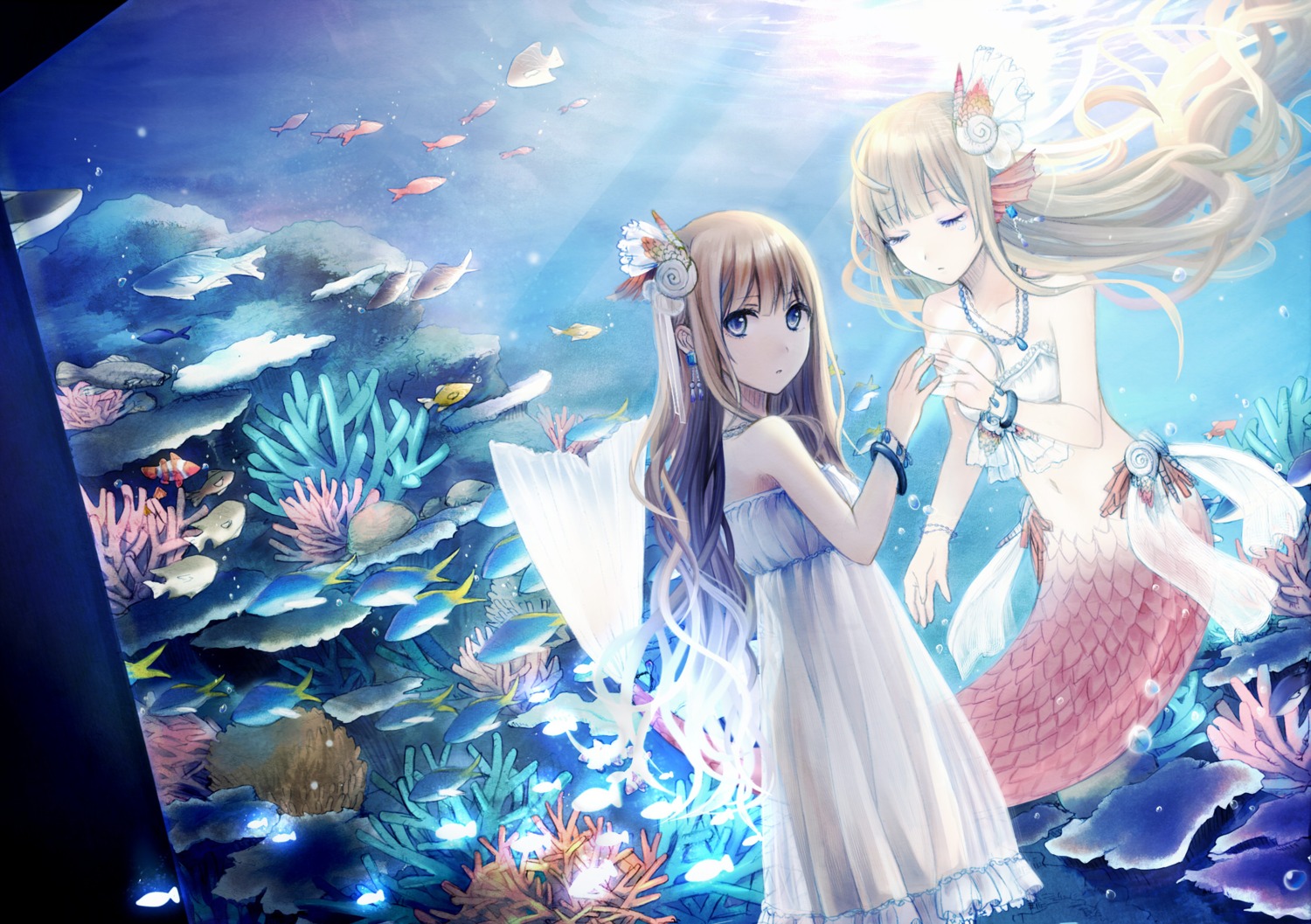 amamizu, dress, mermaid, monster_girl, summer_dress