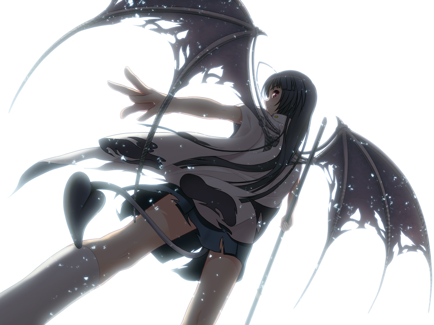 devil, oki_kiki, sumaga, tail, torn_clothes, tsuji_santa, wallpaper, wings