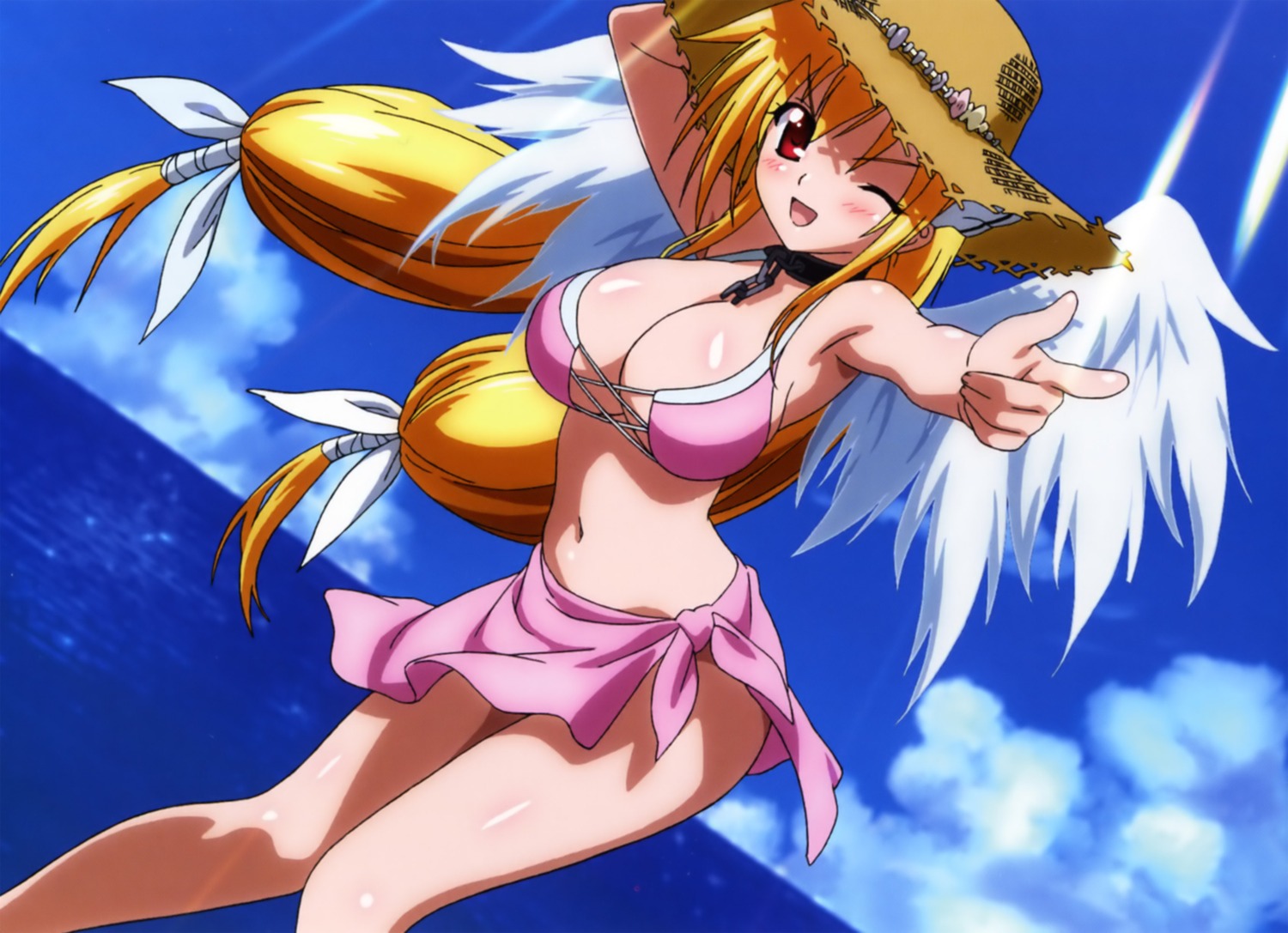 astraea, bikini, cleavage, overfiltered, sora_no_otoshimono, swimsuits, wings