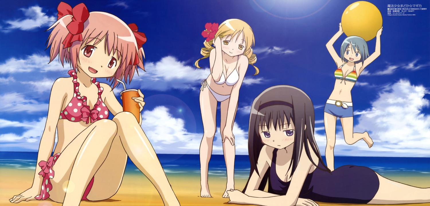 akemi_homura, bikini, cleavage, kaname_madoka, mahou_shoujo_madoka_magica, miki_sayaka, school_swimsuit, swimsuits, takahashi_mika, tomoe_mami