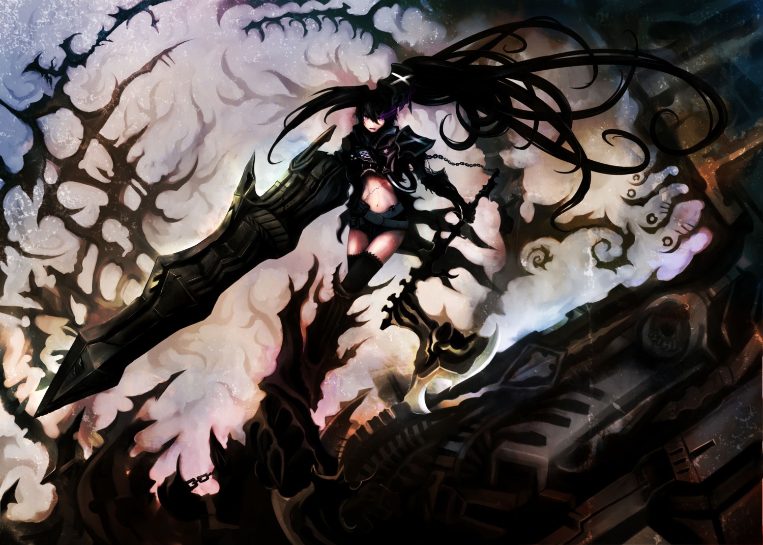 black_rock_shooter_(character), insane_black_rock_shooter, moekyon, thighhighs, vocaloid