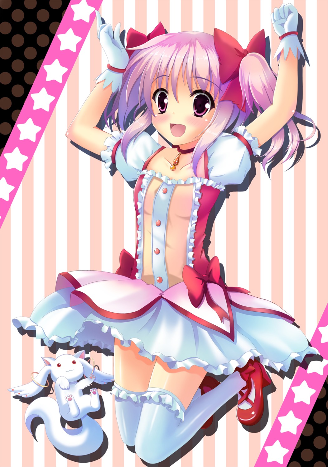 kaname_madoka, kyubey, mahou_shoujo_madoka_magica, suzuta_yume, thighhighs