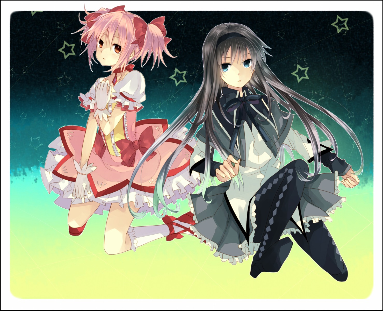 akemi_homura, kaname_madoka, kinatsu_souju, mahou_shoujo_madoka_magica, pantyhose