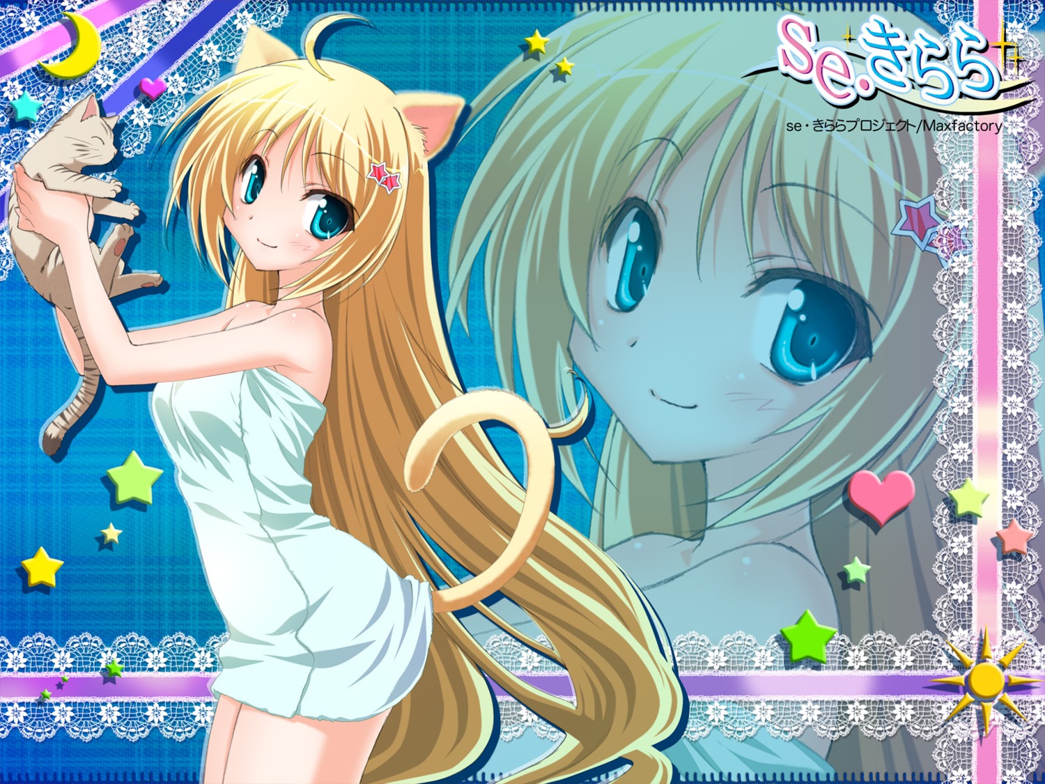 animal_ears, kagura_aya, neko, nekomimi, se.kirara, tail, towel, wallpaper