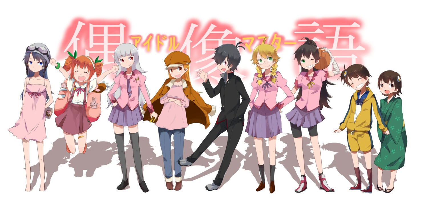 bakemonogatari, cosplay, futami_ami, futami_mami, ganaha_hibiki, hoshii_miki, kikuchi_makoto, kisaragi_chihaya