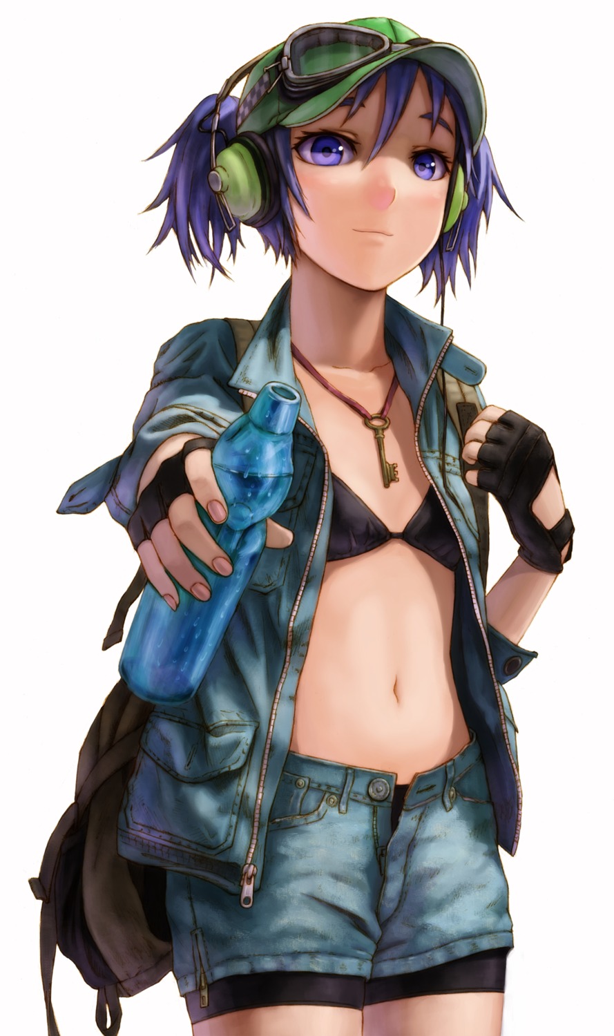 bike_shorts, bikini_top, headphones, kawashiro_nitori, kurione, swimsuits, touhou