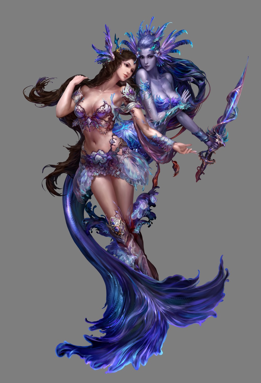 cleavage, mermaid, monster_girl, perfect_world, sword, tagme, thighhighs, transparent_png