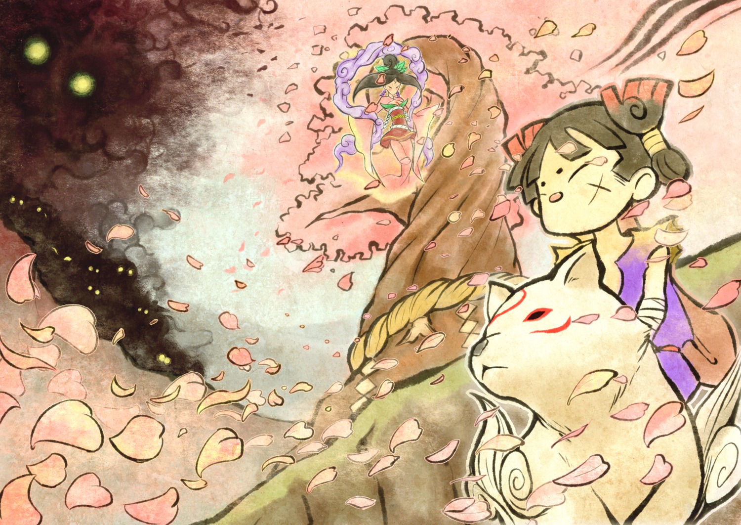 chibiterasu, ookami, tree_spirit_sakuya