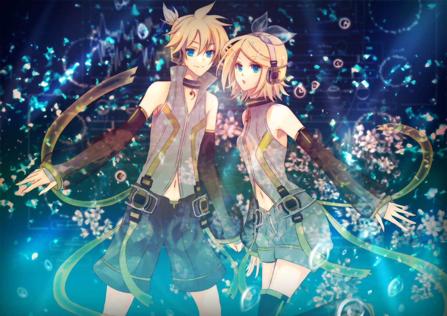 headphones, kagamine_len, kagamine_rin, len_append, rin_append, soriku, vocaloid, vocaloid_append
