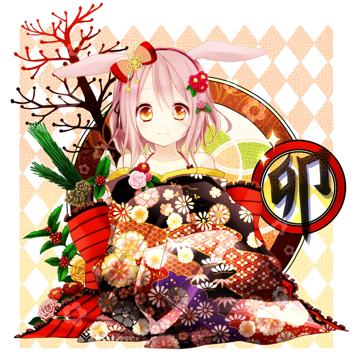 animal_ears, bunny_ears, kimono, ku