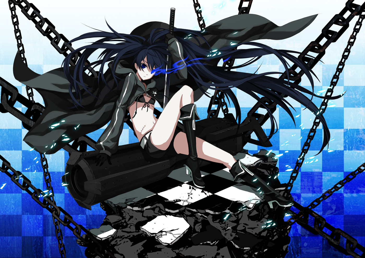 bikini_top, black_rock_shooter, black_rock_shooter_(character), osamu, swimsuits, vocaloid