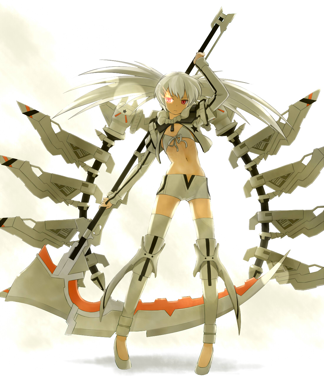bikini_top, black_rock_shooter, nagian, swimsuits, thighhighs, white_rock_shooter