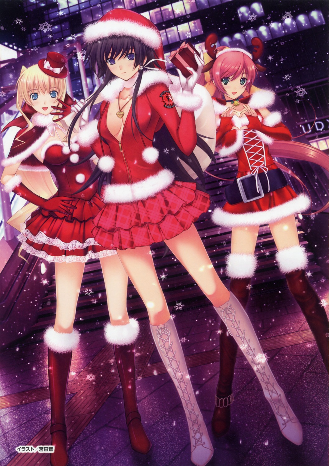 age_(studio), christmas, cleavage, dress, ilfriede_von_feulner, isumi_marika, kimi_ga_ita_kisetsu, lolita_fashion, miyata_sou, muv-luv, no_bra, open_shirt, schwarzesmarken, takamura_yui, thighhighs